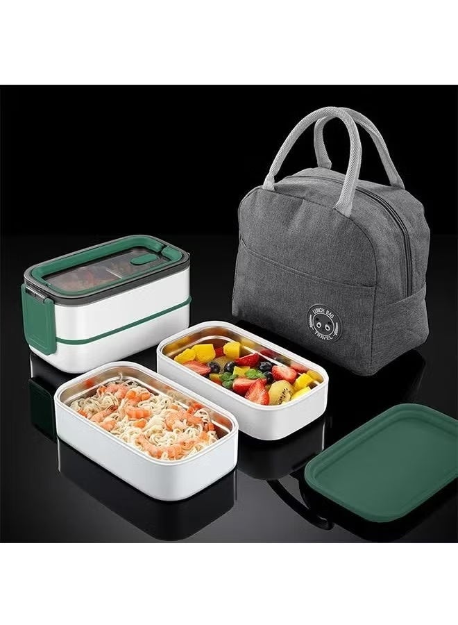 VOGMAX Tableware Bento Box,  Heat Preservation, Double-layer stainless steel Lunch Box, Food Grade Portable Student Lunch Box Multicolour ‎21.5 x 11.5 x 10.5 cm - Image 1